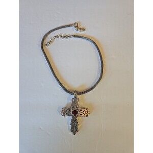 Brighton “Endless Love“ Ruby Red Silver Cross Necklace on "Bevery Glam" Necklace